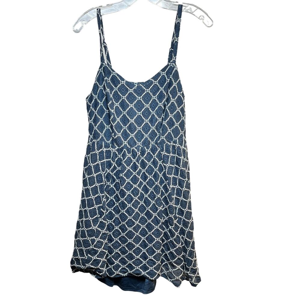 Torrid Swing Baby Doll Dress Size 00 US 10 M/L Stretch Crochet Blue White Lined